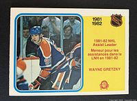 Front of Wayne Gretzky 1982-83 O-Pee-Chee Assist Leaders card #240