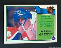Front of Wayne Gretzky 1983-84 OPC card showing image, NHL logo and text