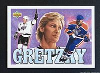 Front of Wayne Gretzky Hockey Heroes checklist card featuring artwork and Gretzky text