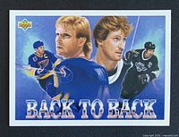 Front view of Upper Deck card #423 showing Wayne Gretzky and Brett Hull artwork and Back To Back title