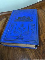 Front cover of blue cloth hardcover book with decorative stamping