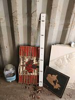 Group shot showing all four items: flag sign, drink jar, hook board, Canada map sign