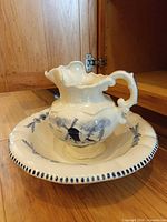 Pitcher resting inside matching basin showing overall set