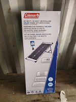 Front of Coleman box displaying solar panel kit information