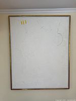 Frontal view of entire framed painting showing texture and minimal marks