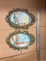Front view of both plaques beside ruler showing size