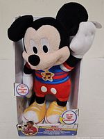 Front view of boxed Disney Junior Light-Up Mickey Mouse plush