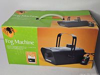 boxed fog machine showing packaging and item image