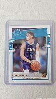 Front view of LaMelo Ball Rated Rookie card in sleeve