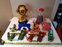 Group shot of all toys laid out on table