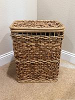 Front view of rectangular wicker rattan laundry basket
