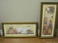 Two bathroom themed framed prints, horizontal bathtub and vertical sink