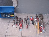 Overall lot layout showing tote and array of tools