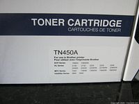 Box front showing TN450A model and compatibility list