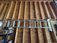 Full ladder mounted on wall studs, shows overall length and type