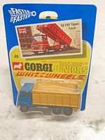 Front of sealed blister card showing Corgi Juniors Whizzwheels 48 ERF Tipper Truck model