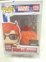 Front of Funko Pop! box showing Matt Murdock #1320 and Hot Topic Exclusive sticker