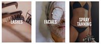 Lashes, facials and spray tanning service images from Ash’s Lashes promotional material