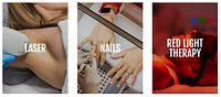 Marketing image showing laser, nail services, red light therapy offered at Ash's Lashes Spa