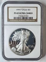 Obverse in NGC slab showing label with date, mint mark, grade