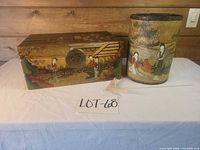 Box and canister side by side showing size relationship and painted design