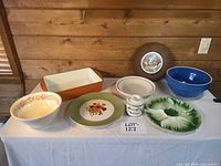 All eight items grouped on table