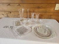 Group shot showing all eight glass pieces on table