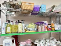 Full shelf showing assorted bath & body products and boxed sets