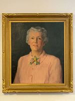 Full view of framed Marion Long portrait painting