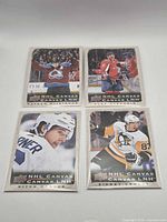 Group shot of all four Upper Deck NHL Canvas cards in protective sleeves