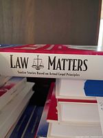 Spine view showing Law Matters title, subtitle and multiple copies