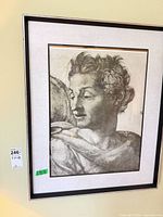 Large Michelangelo-style bust study print in frame