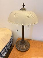 Full view of lamp showing shade, column, and base