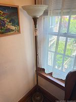Full view of lamp showing height, pole, shade and base