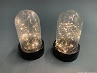 Both glass cloche domes side by side showing LED strings and black bases