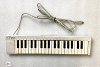 Top view of Evolution eKeys 37 keyboard showing 37 keys and attached USB cable