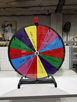 Front view of full prize wheel on stand