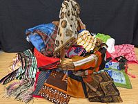 Full basket showing variety of scarves and patterns