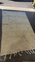 Full view of cream wool shag area rug laid flat