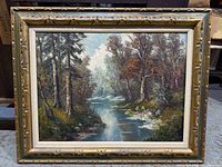 Full view of framed Frank Taschner oil landscape painting