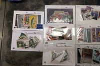 overview of several stock cards showing stamps