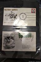 Pony Express first day cover and additional U.S. cover showing stamps and cancellations in sleeve