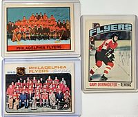 All three O-Pee-Chee hockey cards in protective sleeves showing signatures