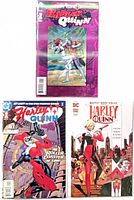 Group shot displaying all three bagged and boarded Harley Quinn #1 issues