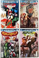 Group shot of four Harley Quinn comics issues #1, #2, #3 regular, #3 variant