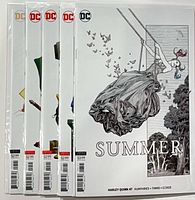 Front view of all five bagged comics showing variant covers and issue numbers