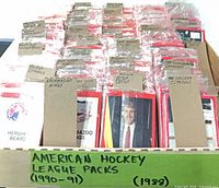 Box of sealed AHL ProCards packs with dividers, front view