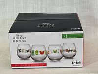 Front view of boxed JoyJolt Disney Mickey Mouse Joy Oh Joy! glass set