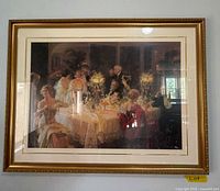 Front view of framed Victorian dining scene wall art