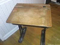 Top view showing wood surface, ink well hole and decal